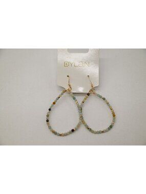 NWT Dylan Jewelry Brooke Amazonite Gold Tone Dangle Earrings Beaded Hoop Chic